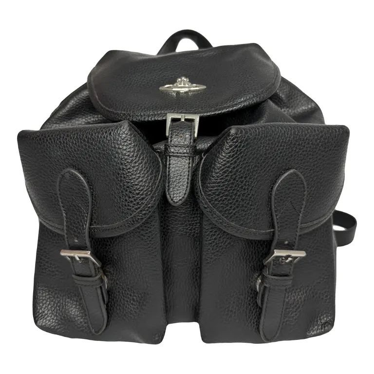 Vivienne Westwood Black Leather Orb Backpack